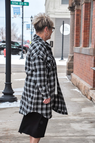 Black and White Plaid Coat Shacket