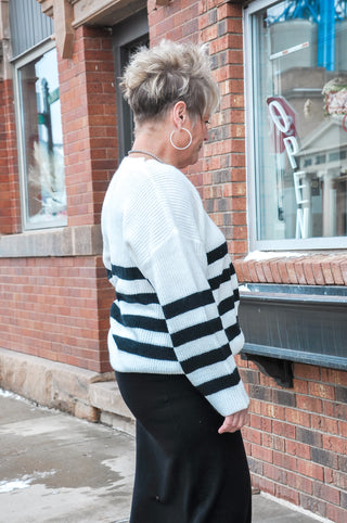 Black and White V-Neck Stripe Sweater