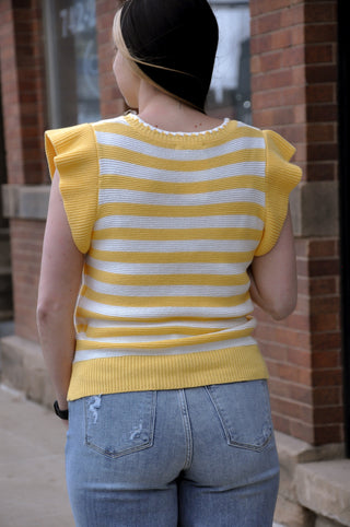 Blanket Stitch Trimmed Striped Sweater