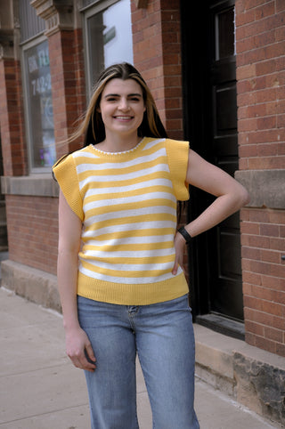 Blanket Stitch Trimmed Striped Sweater