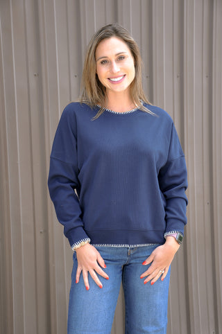 Blanket Stitched Rib Textured Top