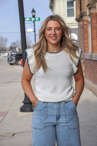 Blanket Stitched SS Sweater