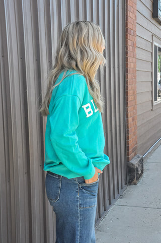 Blessed Embroidered Mock Neck Sweatshirt