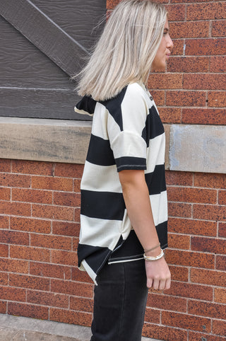 Block Striped Hooded Knit Tunic