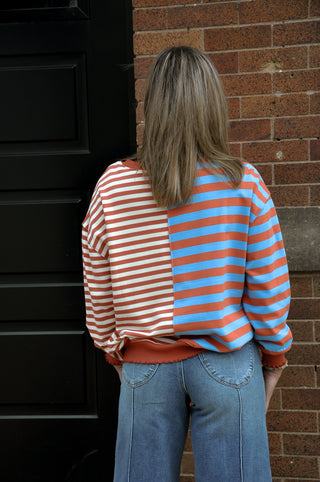 Blue Combo Contrast Striped Top