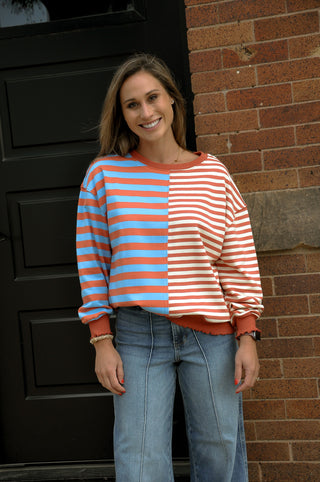 Blue Combo Contrast Striped Top