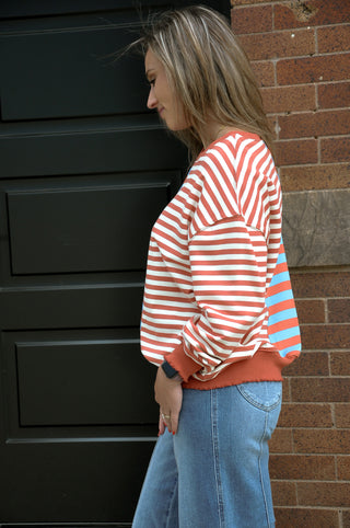 Blue Combo Contrast Striped Top