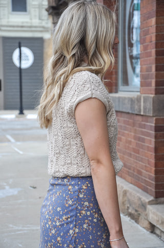 Oatmeal Cable Knit Mock Neck Sweater