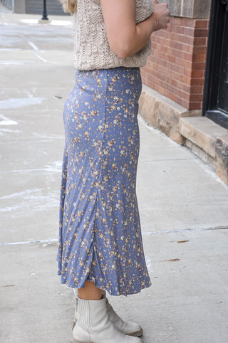 Blue Ditsy Floral Midi Skirt