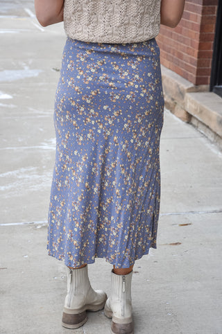 Blue Ditsy Floral Midi Skirt