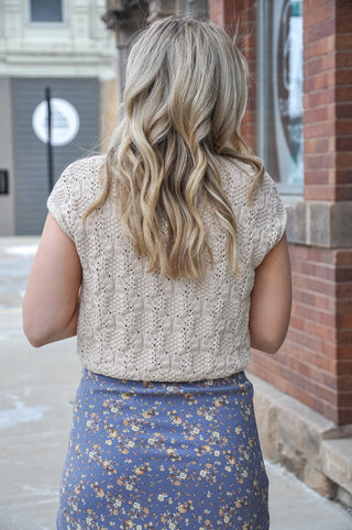 Oatmeal Cable Knit Mock Neck Sweater