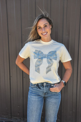 Blue Floral Bow Vintage Graphic Tee