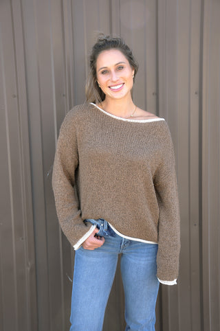 Boat Neck Contrast Trim Sweater