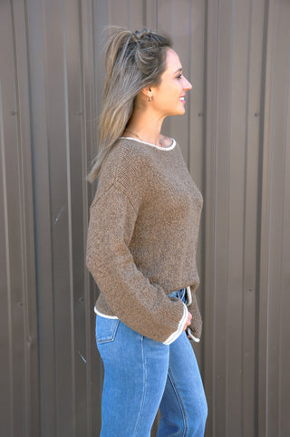 Boat Neck Contrast Trim Sweater