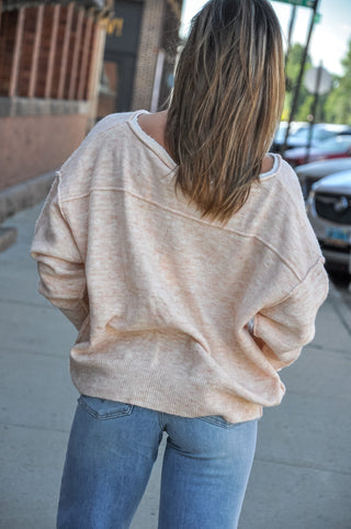 Boat Neck Contrast Trim Light Pink Sweater