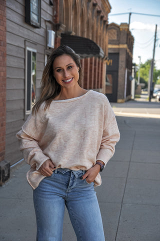 Boat Neck Contrast Trim Light Pink Sweater