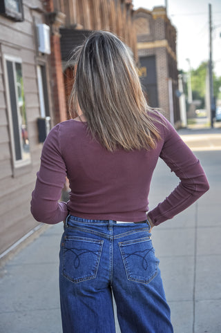 Boat Neck LS Ribbed Knit Top