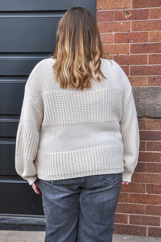 Boatneck Raised Contrast Knit Sweater