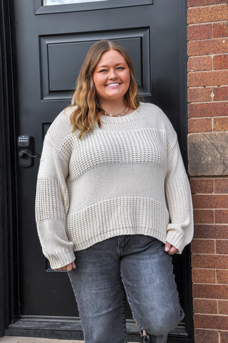 Boatneck Raised Contrast Knit Sweater