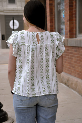 Botanical Embroidered Layered Ruffle Top