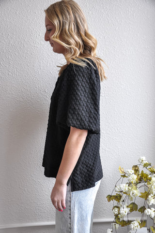 Boxy Cut Jacquard Round Neck Top