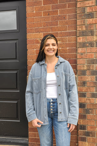 Boyfriend Fit French Terry Denim Jacket