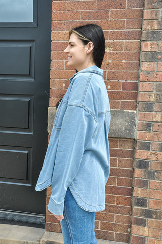 Boyfriend Fit French Terry Denim Jacket