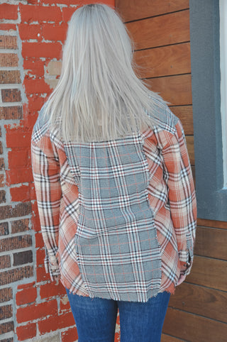 Brick Mixed Plaid Button Down Top