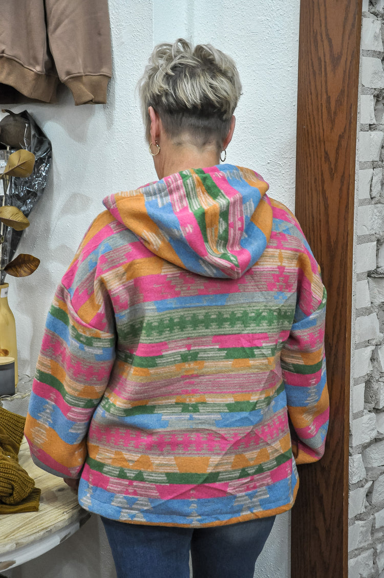 Bright Colorful Aztec Hooded Top