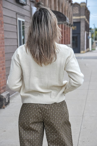 Natural Patch Pocket Cropped Knit Cardigan