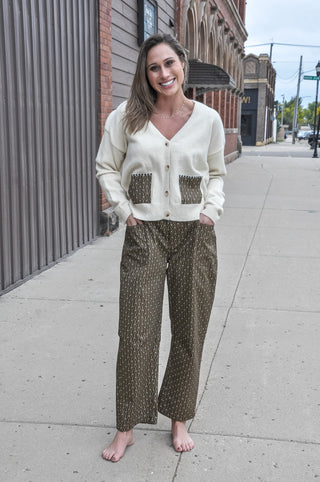 Brown Medallion Print Barrel Pants