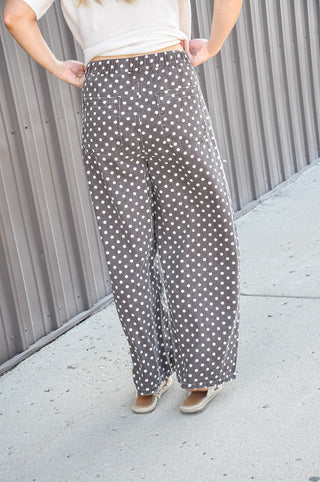 Brown Polka Dot Wide Leg Cargo Pants