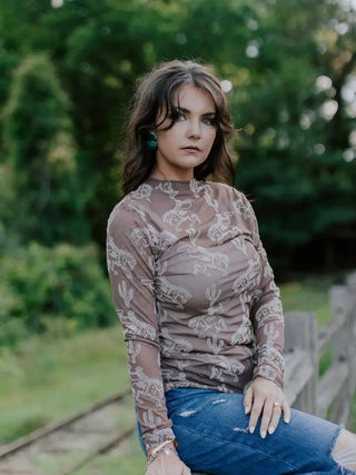 MK Brown Velvet Mesh Top