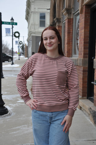 Brushed Stripe Mix Media Sweatshirt