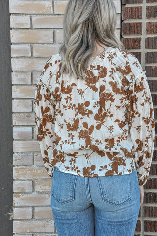 Brynn Brown Floral Crinkle Blouse