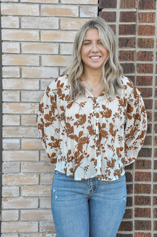 Brynn Brown Floral Crinkle Blouse