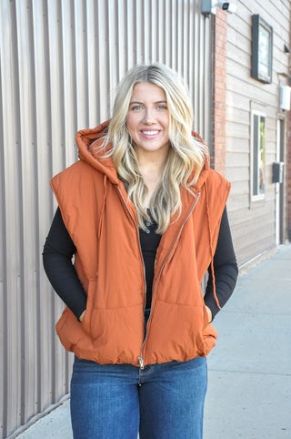 Bubble Hem Hooded Puffer Vest