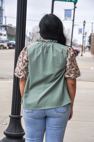 Bubble Sleeve Printed Short Sleeve Top