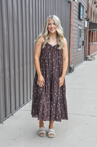 Burgundy Floral Tiered Maxi Dress