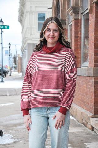 Burgundy Stripped Turtle Neck Top