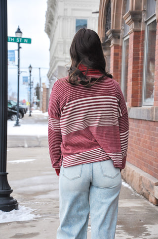 Burgundy Stripped Turtle Neck Top