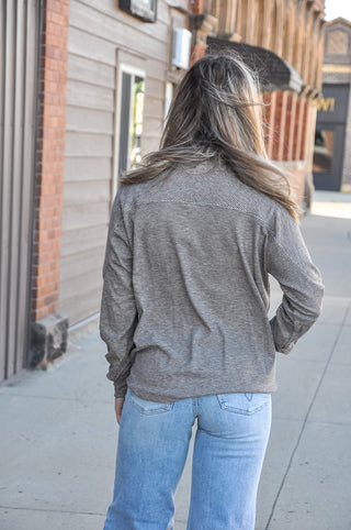 Buttery Soft Striped Knit Mock Neck Sweatshirt