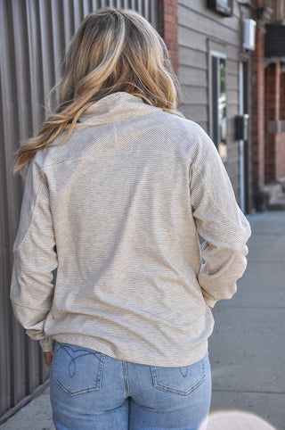 Buttery Soft Striped Knit Mock Neck Sweatshirt