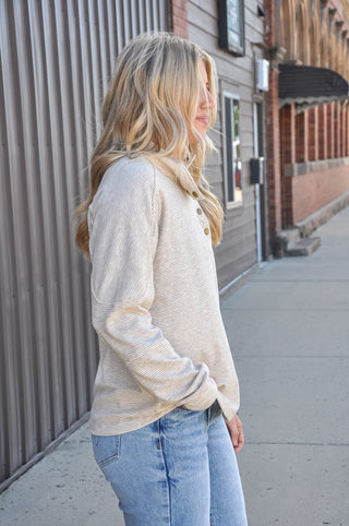 Buttery Soft Striped Knit Mock Neck Sweatshirt