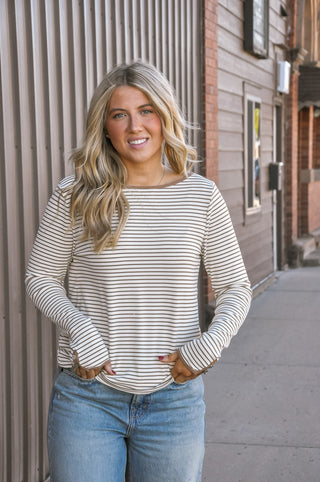 Button-Cuff Striped Jersey Top