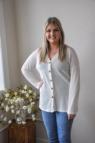 Button Down Basic Ribbed Cardi