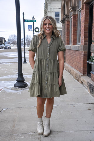 Button Down Tiered Woven Dress