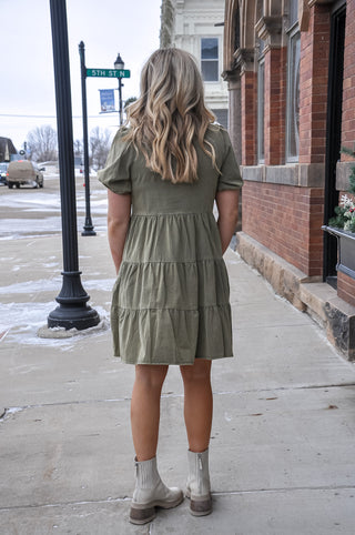 Button Down Tiered Woven Dress