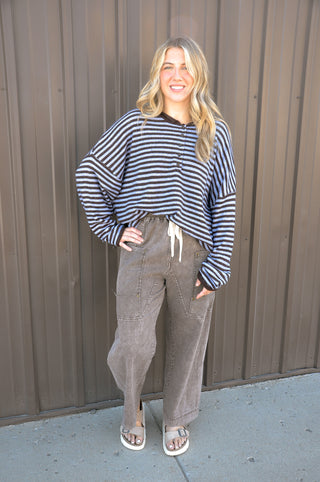 Drawstring Waist Wide Leg Utility Trouser