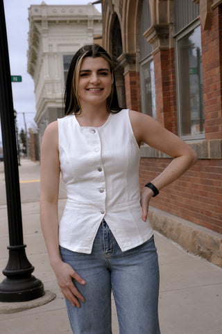 Button Front Sleeveless Denim Vest